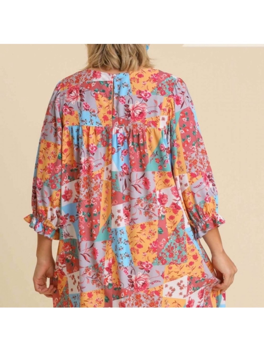Umgee Floral Patchwork Long Sleeve Shift Dress cottagecore romantic festival - Picture 14 of 14